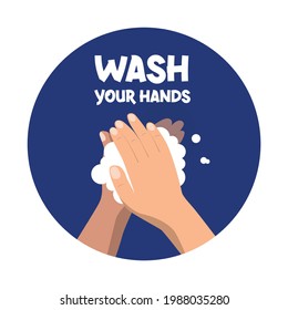 Washing hands with soap flat style. Pandemic of coronavirus. Self protect from virus. Wash your hands. Washing hands with soap to prevent virus and bacteria.Vector  illustration.