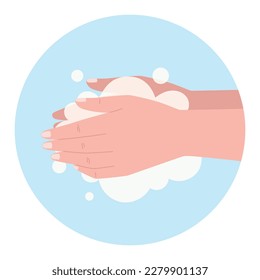 Washing hands with soap and foam, maintaining hygiene. Vector cartoon illustration of human arms.