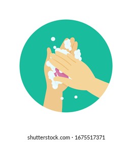 Washing hands with soap and foam. Vector Illustration circle concept