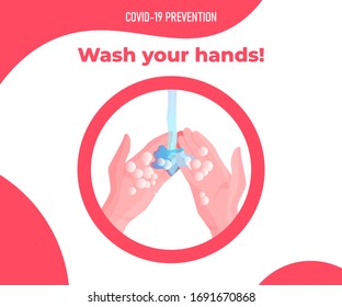 washing hands with soap or hand sanitizer to protect for Coronavirus. Covid 19 themed illustration