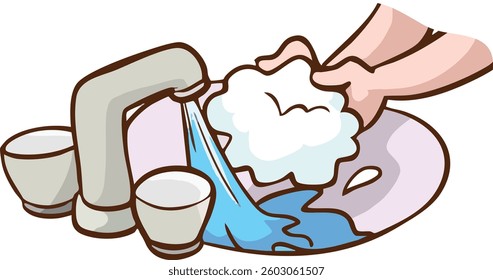 Washing hands with soap. Icon design. Vector illustration isolated on white background