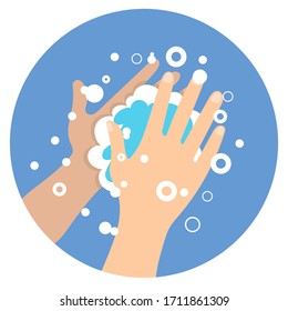 Washing hands with soap icon flat style. Pandemic of coronavirus. Self protect from virus. Wash your hands. Washing hands with soap to prevent virus and bacteria.Vector stock illustration.