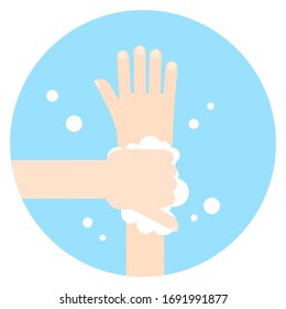 Washing hands with soap isolated on white background. Vector illustration. Icon in flat style.