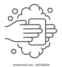 Washing hands with soap line icon, wash and hygiene, wash your hands sign, vector graphics, a linear pattern on a white background, eps 10