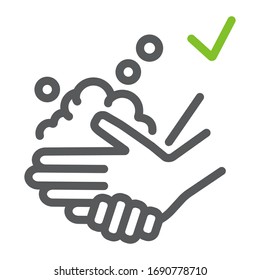 Lavarse las manos con el icono de la línea de jabón, lavar e higiénico, lavar el signo de las manos, gráficos vectoriales, un patrón lineal en un fondo blanco, cepillos 10