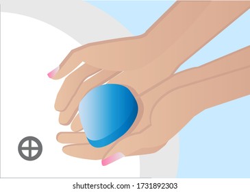 Washing hands with soap over washbasin closeup, vector illustration