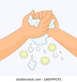 Washing hands with soap palm to palm