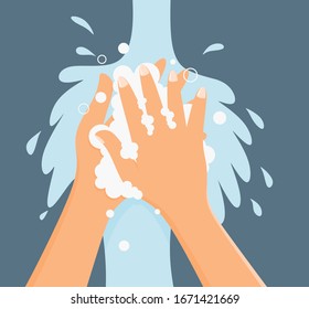 Washing hands with soap palm to palm round vector Illustration