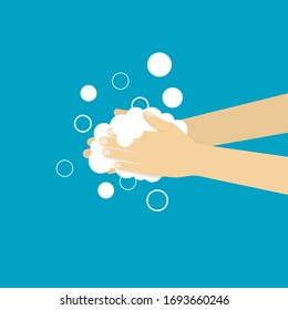 Washing hands with soap palm to palm. Vector Illustration in flat style