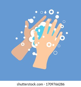 Washing hands with soap. Pandemic of coronavirus. Self protect from virus. Wash your hands. Washing hands with soap to prevent virus and bacteria.Vector illustration.