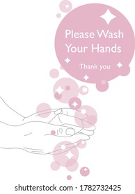 Washing hands with soap, pink sign