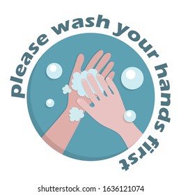 Washing hands with soap to prevent germs. Vector Illustration.