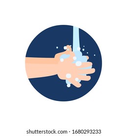 Washing hands with soap. Washing hands with soap to prevent virus and bacteria. Vector illustration. Isolated on white background. 