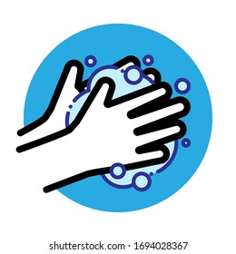 Washing hands with soap to prevent virus and bacteria. Vector illustration isolated on white background.
