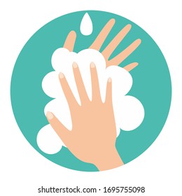 Washing hands with soap to prevent virus and bacteria. Vector illustration