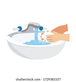 Washing hands with soap to prevent virus and bacteria.Vector illustration. Isolated on white background.