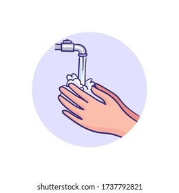 Washing hands with soap. Washing hands with soap to prevent virus and bacteria.Vector illustration. Isolated on white background. 