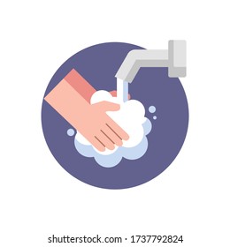 Washing hands with soap. Washing hands with soap to prevent virus and bacteria.Vector illustration. Isolated on white background. 