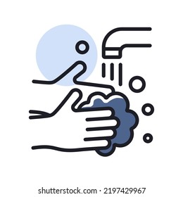 Washing hands with soap to prevent virus and bacteria vector icon. Coronavirus. Graph symbol for medical web site and apps design, logo, app, UI