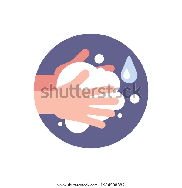 Washing hands with soap. Washing hands with soap to\
prevent virus and bacteria.Vector illustration. Isolated on white\
background. \
