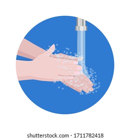 Washing hands with soap under running water. Hygiene. Vector illustration