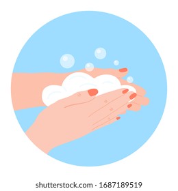 Hände mit Seife unter dem Wasserhahn waschen. Antibakterieller Schutz. Hygieneprodukt