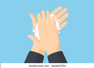 Washing hands with soap vector flat illustration. Hygiene concept
