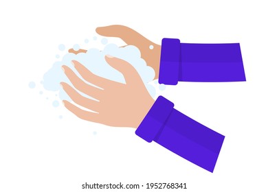 Washing hands with soap Vector Illustration. Wash Hands For Daily Personal Care and prevent virus and bacteria. Personal hygiene, sanitizer