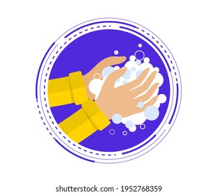 Lavarse las manos con la ilustración del vector de jabón. Lávese las manos para el cuidado personal diario y prevenga virus y bacterias. Higiene personal, desinfectante