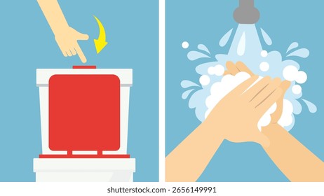 Washing hands with soap. Vector illustration in flat design style.