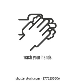 Washing hands with soap vector liner icon. Wash your hands symbol