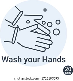 Washing hands with soap vector sign. VECTOR LINE ICON 