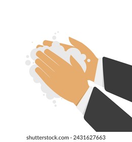 Lavarse las manos con jabón vector signo. Icono de manos limpias. Concepto de lavado de manos. Brazo en espuma de burbujas de jabón.