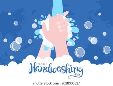 Washing Hands With Soap Water Bubbles For Prevent Corona Covid 19, Daily Care, Disinfection So That Antibacterial And Hygiene. Background Vector Illustration