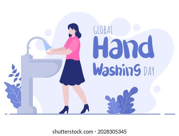 Washing Hands With Soap Water Bubbles For Prevent Corona Covid 19, Daily Care, Disinfection So That Antibacterial And Hygiene. Background Vector Illustration