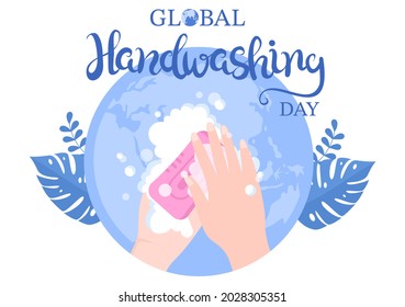 Washing Hands With Soap Water Bubbles For Prevent Corona Covid 19, Daily Care, Disinfection So That Antibacterial And Hygiene. Background Vector Illustration