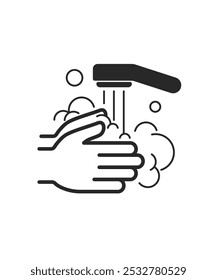 Washing hands with soap and water. Icon with reflection on white background stock illustration