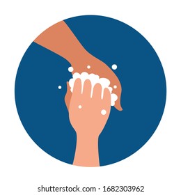 Washing hands with soap and water properly cartoon vector illustration. Flat medical care hygiene personal skin cleaning procedure colorful concept. Virus prevention protection steps design template
