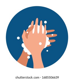 Washing hands with soap and water properly cartoon vector illustration. Flat medical care hygiene personal skin cleaning procedure colorful concept. Virus prevention protection steps design template