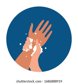 Washing hands with soap and water properly cartoon vector illustration. Flat medical care hygiene personal skin cleaning procedure colorful concept. Virus prevention protection steps design template