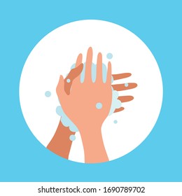 Washing hands with soap and water properly cartoon vector illustration. Flat medical care hygiene personal skin cleaning procedure colorful concept. Virus prevention protection steps design template