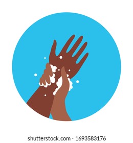 Washing hands with soap and water properly cartoon vector illustration. Flat medical care hygiene personal skin cleaning procedure colorful concept. Virus prevention protection steps design template