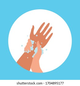 Washing hands with soap and water properly cartoon vector illustration. Flat medical care hygiene personal skin cleaning procedure colorful concept. Virus prevention protection steps design template