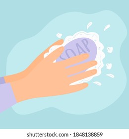 Washing hands with soap and water vector illustration. sign reminder to wash hands frequently to prevent contamination with virus and bacteria. Hygiene concept flat style 