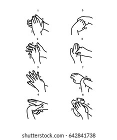 Washing Hands Step by Step Method, a hand drawn vector doodle illustration of a how to wash hands properly.