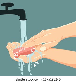 washing hands steps with soap in vector illustration 