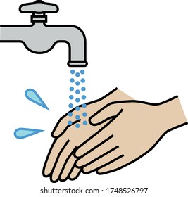 Washing hands with tap water
