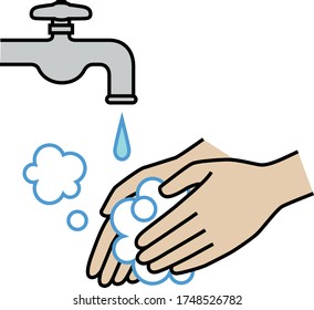 Washing hands with tap water and soap