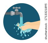 washing hands under falling water from water tap vector. washing hands logo.splash water from washing hands.