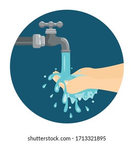washing hands under falling water from water tap vector. washing hands logo.splash water from washing hands.